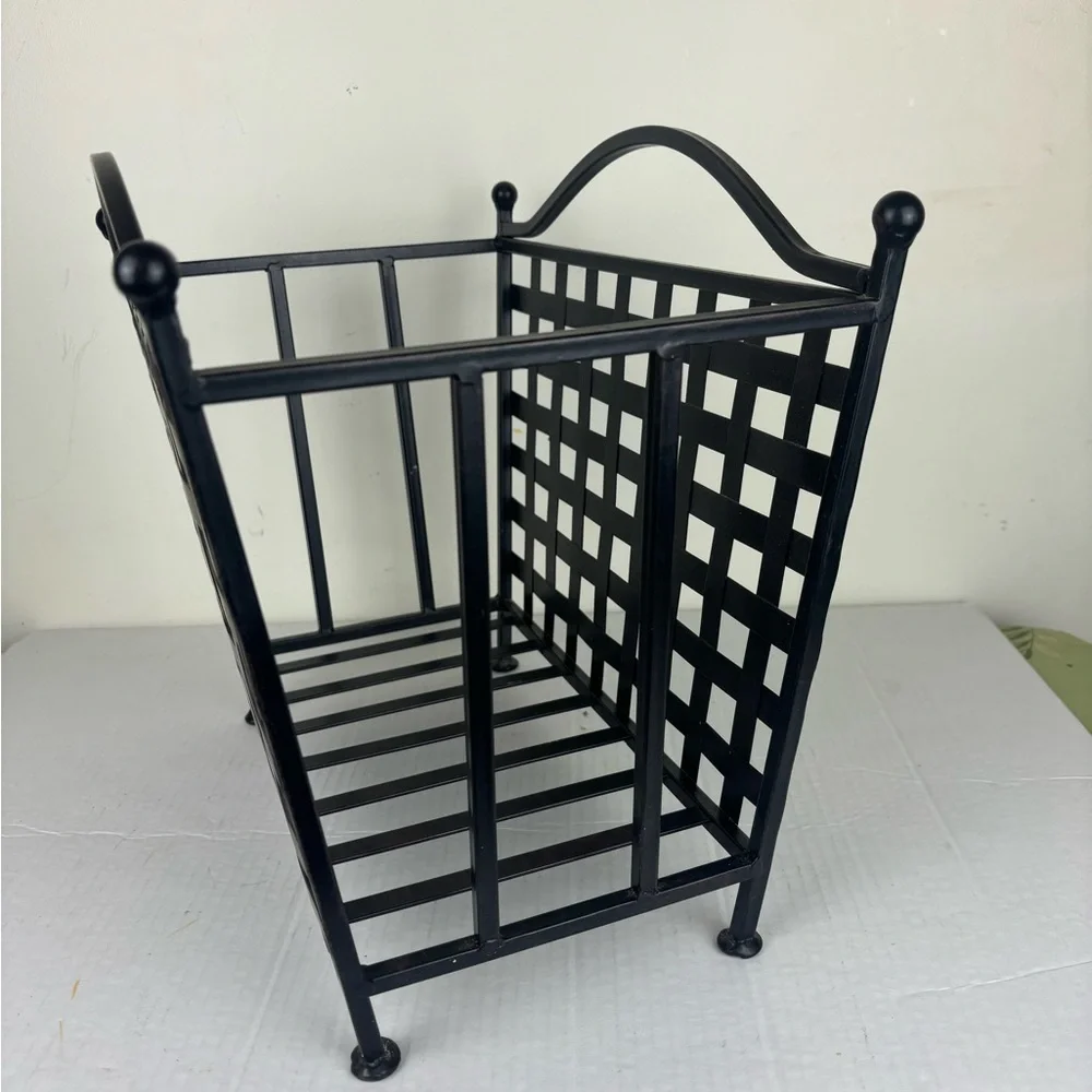 Vintage black woven metal magazine/storage rack